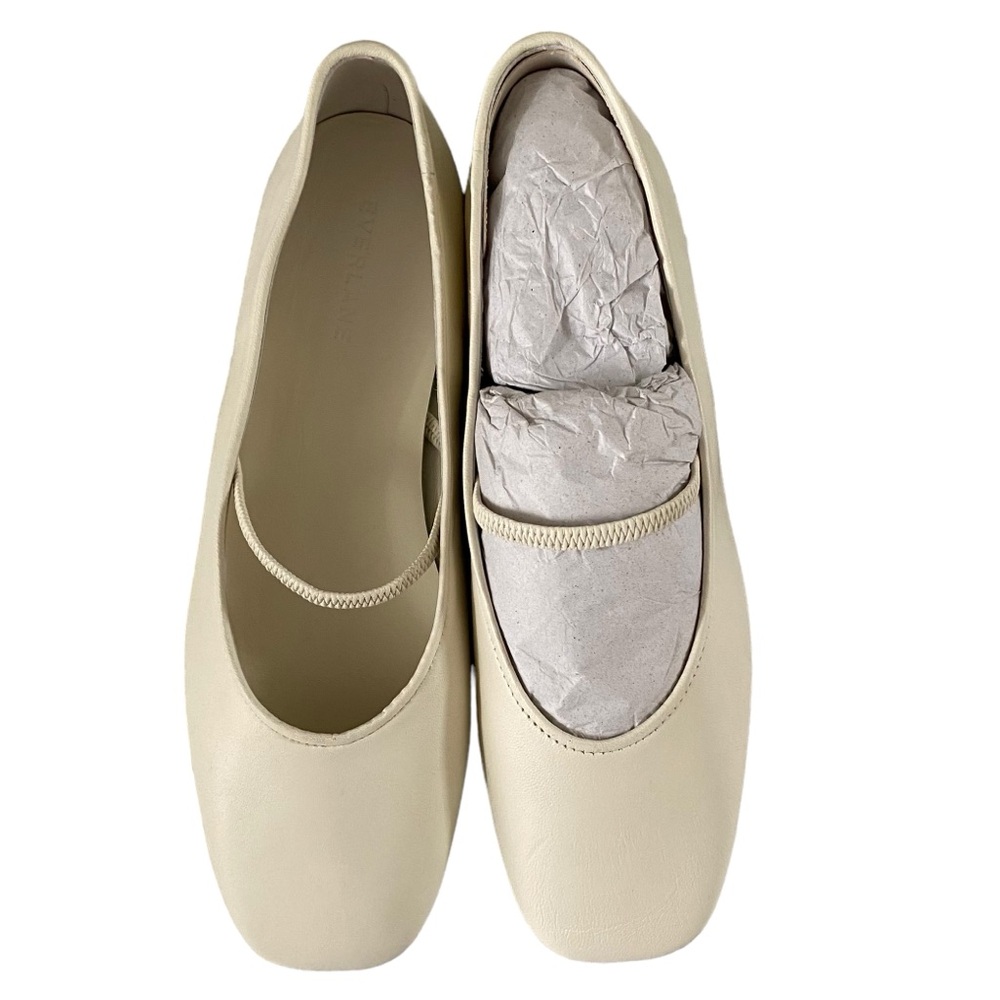 Everlane The Day Mary Jane Flat leather cream off white square toe slip on 8.5